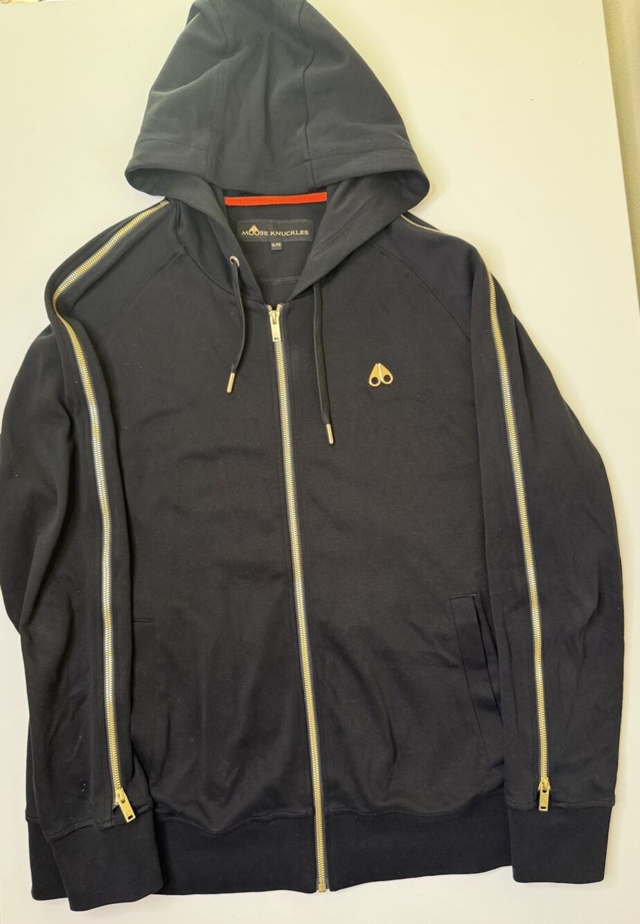 Moose Knuckles Desable Hoodie Mens XL Black 100% Cotton Zip Up Luxury Outerwear